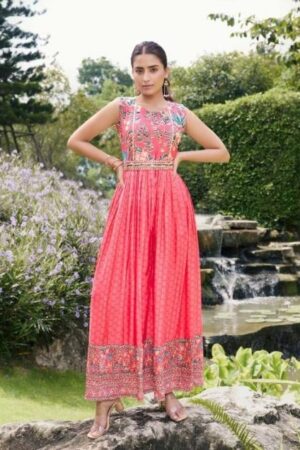 s4u blush digital printed muslin single stylish pink jumpsuit online Rehmat Boutique