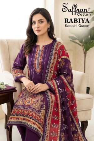 Saffron Rabiya Karachi Queen series 8001-8008 Pure Soft Cotton wholesale suit Rehmat Boutique
