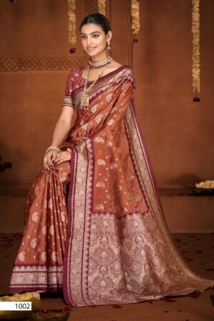 Home Rehmat Boutique Buy Ethnic Suits Online for Weddings Saroj Gulzaar satin vol.8 series 1001 to 1004 satin silk saree in wholesale surat Rehmat Boutique