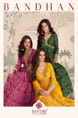 sayuri bandhan series 10215-10217 chinon silk gown with dupatta Rehmat Boutique