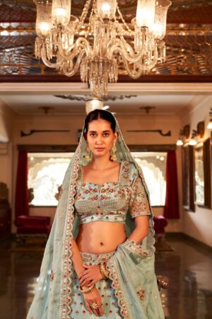 SL Rajwada Riwaj 4275-Firozi 4275-Chiku Premium Satin Silk lehenga Rehmat Boutique