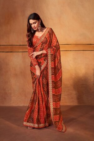 Home Rehmat Boutique Buy Ethnic Suits Online for Weddings Stavan Gerua Pure Chiffon with Embroidery Border wholesale saree Rehmat Boutique