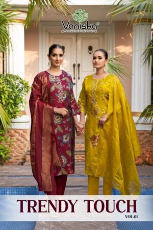 vaniska colourpix trendy touch vol 1 series 1001 to 1008 glass silk full stitch big size suit in wholesale surat Rehmat Boutique