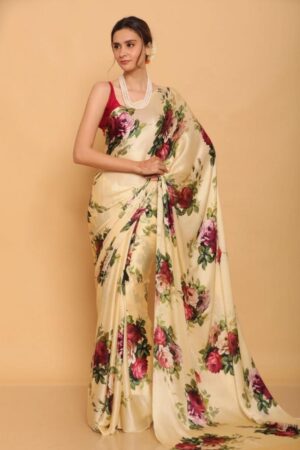 Home Rehmat Boutique Buy Ethnic Suits Online for Weddings ysc japan satin floral printed casual saree for womens Rehmat Boutique