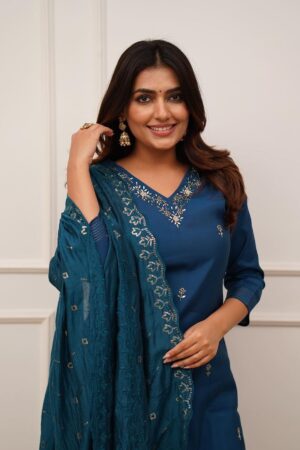 ZARNA VISCOSE CHANDERI  SILK FULLY STICHED KURTA & PANT DUPATTA SET Rehmat Boutique