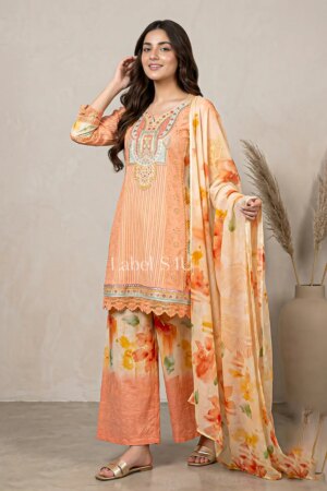 Shivali S4u Peach Poetry Printed-Suit Set New Arrival 2025