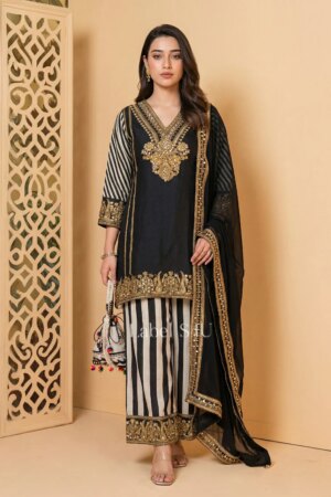 Shivali S4u Black Embellished Striped-Palazzo Set New Arrival 2025