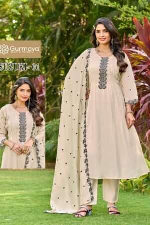 aanchi suzuki vol 1 mul chanderi fully stitch pretty look suit for womens