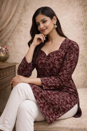 aawiya rj 33 and rj 35 or rj 3 Heavy Maslin with Digital Prints Work short kurti aawiya rj 33 and rj 35 or rj 3 Heavy Maslin with Digital Prints Work short kurti