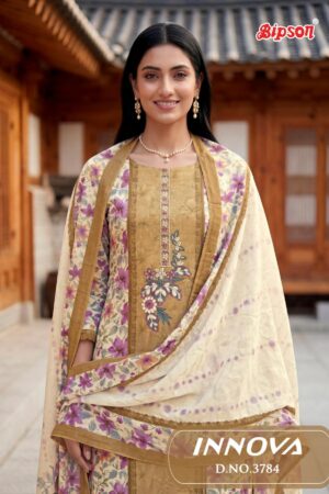 bipson innova 3784 Pure Cotton Digital Print With Embroidery Work wholesale suit