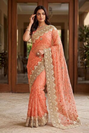 dvd hd 9 attractive look net embroidery work sarees