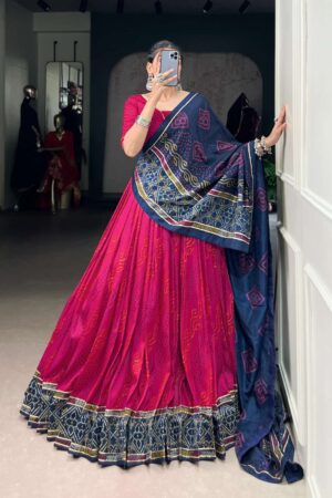 GAURI Tasar Silk Bandhej Print Bandhej Print With Gotta Patti Lace lehenga GAURI Tasar Silk Bandhej Print Bandhej Print With Gotta Patti Lace lehenga