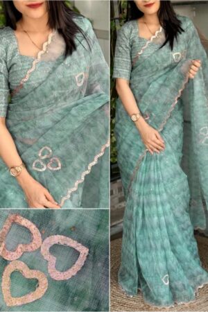 heart beat leno cotton ethnic style saree wholesaler