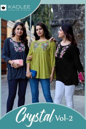 kadlee crystal vol 2 series 1007-1012 Rayon Wrinkle Handwork & Thread Work short kurti