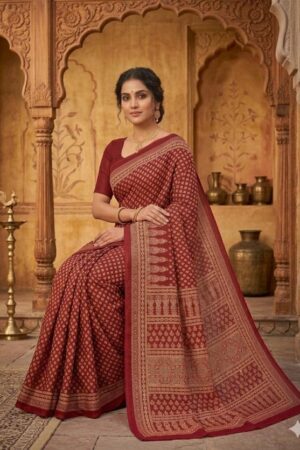 kc 2113 soft crepe silk beautiful ajarakh print with real mirror work saree Rehmat Boutique