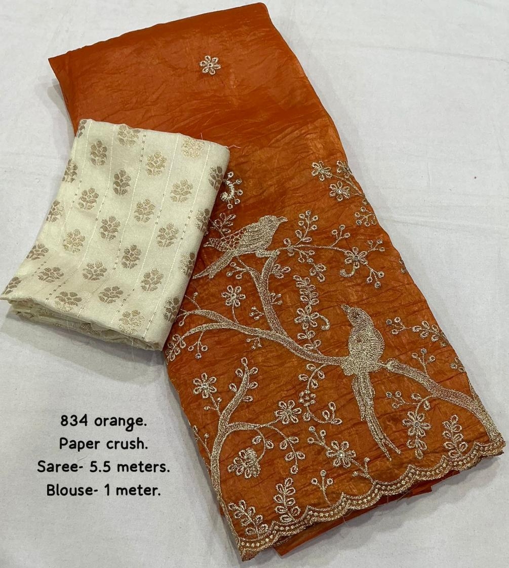 kc 834 paper crush orange embroidry work saree Rehmat Boutique kc 834 paper crush orange embroidry work saree kc 834 paper crush orange embroidry work saree Rehmat Boutique