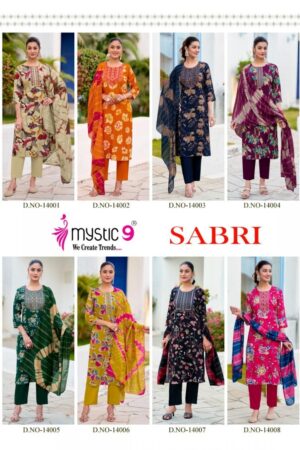 Home Rehmat Boutique Buy Ethnic Suits Online for Weddings mystic9 sabri vol 14 series 14001-14008 rayon foil print readymade suit Rehmat Boutique
