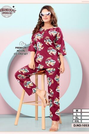 Home Rehmat Boutique Buy Ethnic Suits Online for Weddings nighty for you 1053 premium REYON CO ORD SET Rehmat Boutique