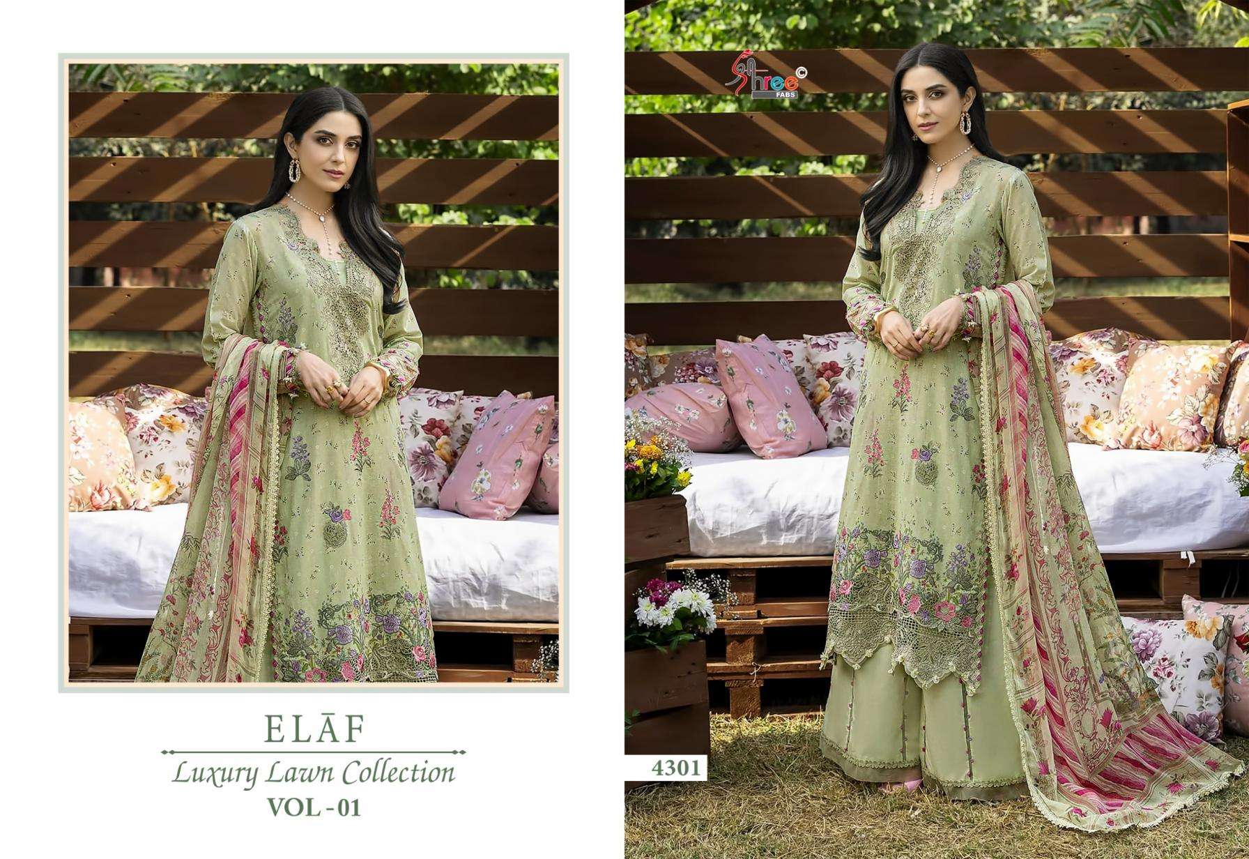 shree fabs elaf luxury lawn collection vol 1 series 4301-4308 pure cotton wholesale suit Rehmat Boutique shree fabs elaf luxury lawn collection vol 1 series 4301-4308 pure cotton wholesale suit shree fabs elaf luxury lawn collection vol 1 series 4301-4308 pure cotton wholesale suit Rehmat Boutique