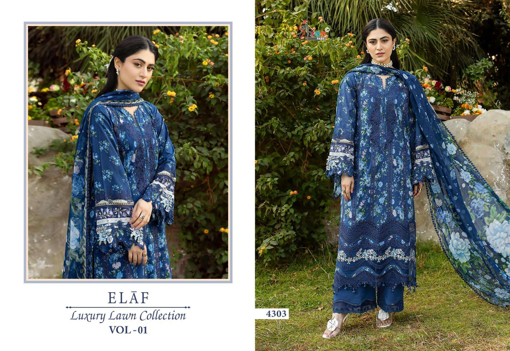 shree fabs elaf luxury lawn collection vol 1 series 4301-4308 pure cotton wholesale suit Rehmat Boutique shree fabs elaf luxury lawn collection vol 1 series 4301-4308 pure cotton wholesale suit shree fabs elaf luxury lawn collection vol 1 series 4301-4308 pure cotton wholesale suit Rehmat Boutique
