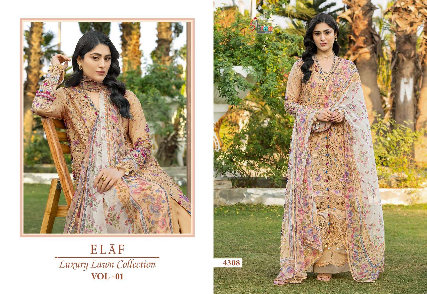 shree fabs elaf luxury lawn collection vol 1 series 4301-4308 pure cotton wholesale suit Rehmat Boutique shree fabs elaf luxury lawn collection vol 1 series 4301-4308 pure cotton wholesale suit shree fabs elaf luxury lawn collection vol 1 series 4301-4308 pure cotton wholesale suit Rehmat Boutique