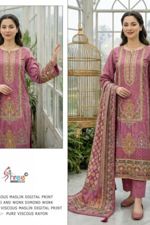 shree fabs kt 341 Pure viscous Maslin digital print and hand work wholesale suit in surat Rehmat Boutique