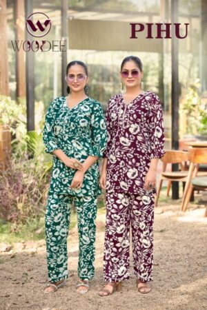 woodee pihu series 1001-1006 rayon readymade co-ord set