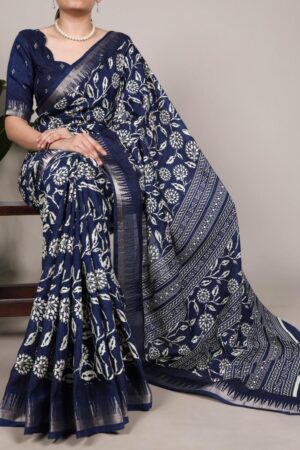 ynf 7214 slub silk floral print amazing saree Rehmat Boutique