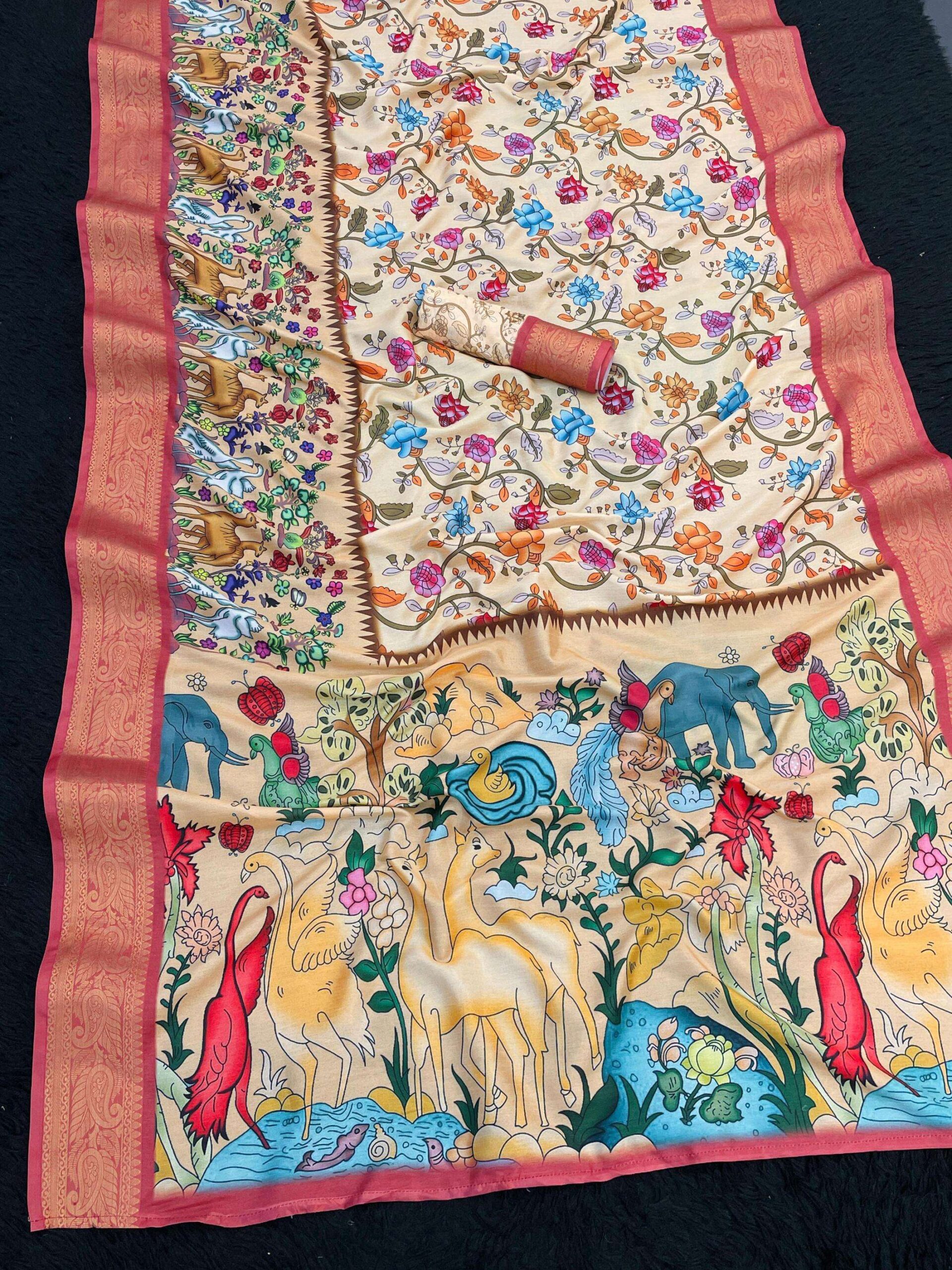 ysc2115 kalamkari print dola silk trendy sarees Rehmat Boutique ysc2115 kalamkari print dola silk trendy sarees Rehmat Boutique