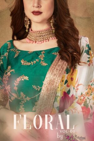 Home Rehmat Boutique Buy Ethnic Suits Online for Weddings zeel clothing floral vol 1 series 7601-7610 organza embroidery lehenga Rehmat Boutique